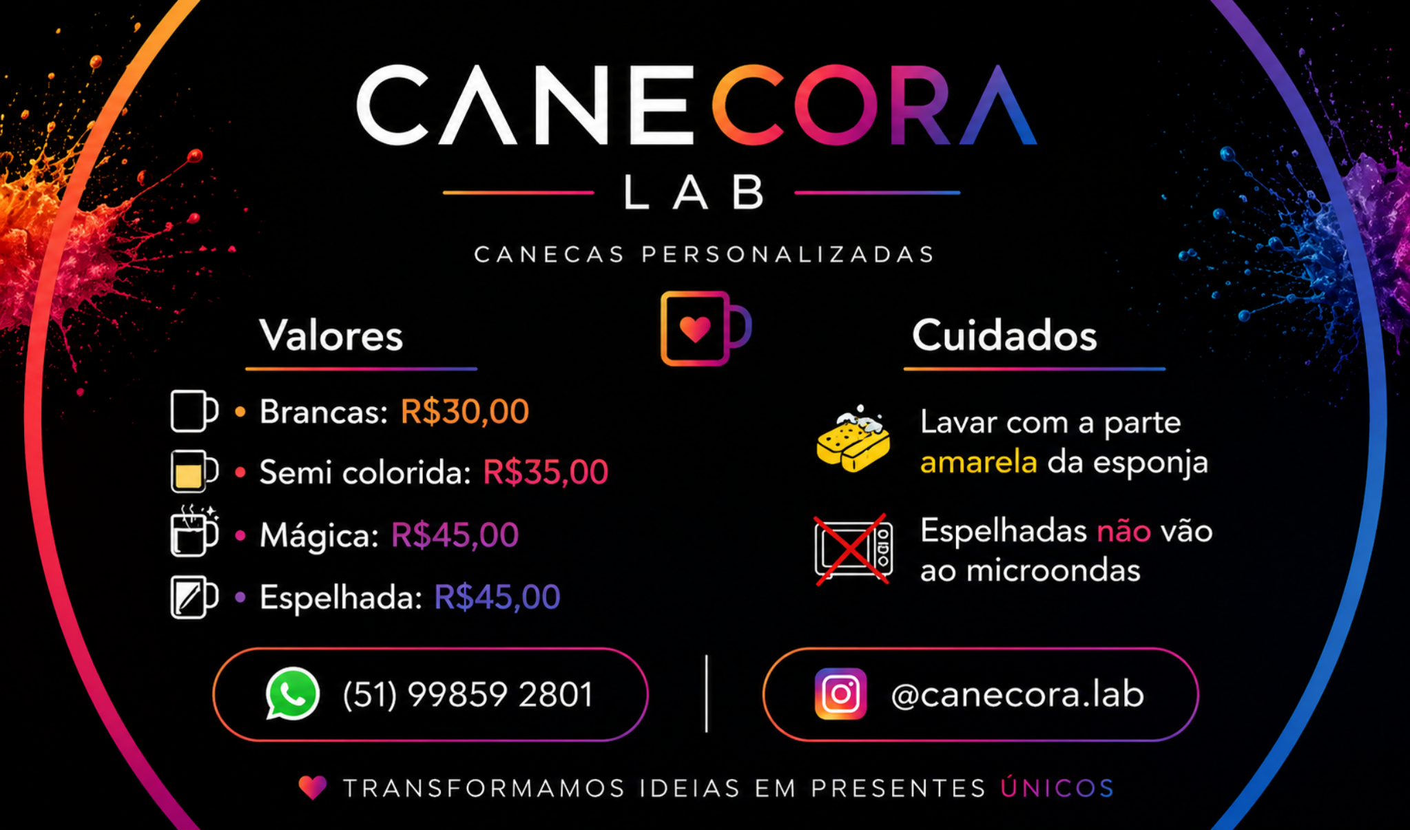 Valores das canecas personalizadas Canecora Lab